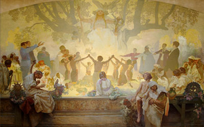 Alphonse Mucha, The Slav Epic cycle No.18: Oath of the Youth under the Slav Linden Tree